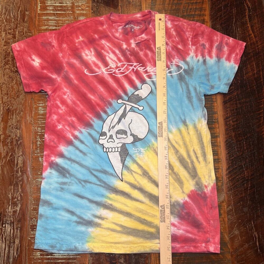 Ed Hardy T-Shirt Women's Small Aqua Cotton Tie-Dye Skull Knife Graphic Vintage - Picture 3 of 8